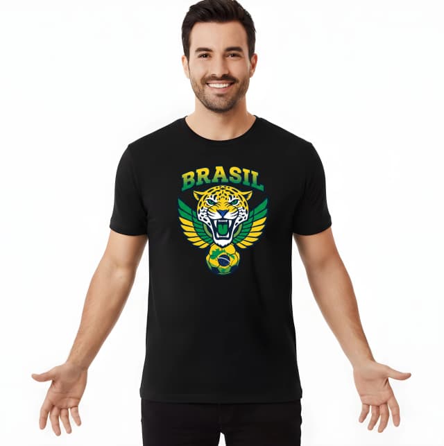 Pánske tričko Divoký Jaguár Brazil Krídla Vášnivý Futbal A Národná Sila