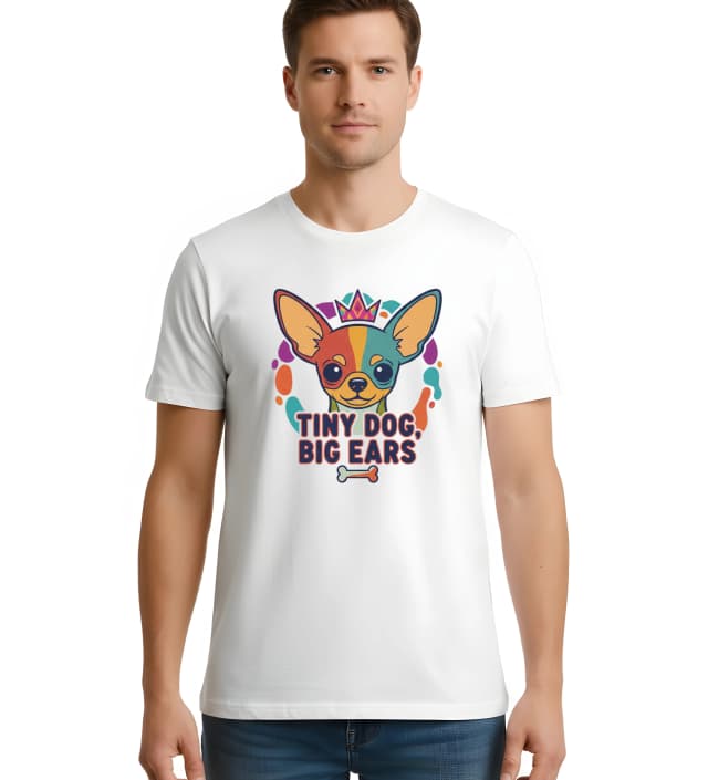 Pánske tričko Malý Chihuahua Veľké Uši Farebná Koruna Roztomilý Princ Pes