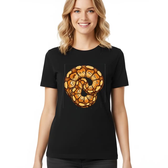 Dámske tričko Zlatý Hadí Ornament Ball Python Elegantný Krútený Prírodný Vzor