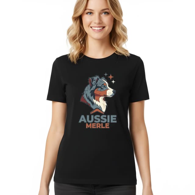 Dámske tričko Divoký Aussie Merle Štylizovaný Portrét Austrálskeho Ovčiaka
