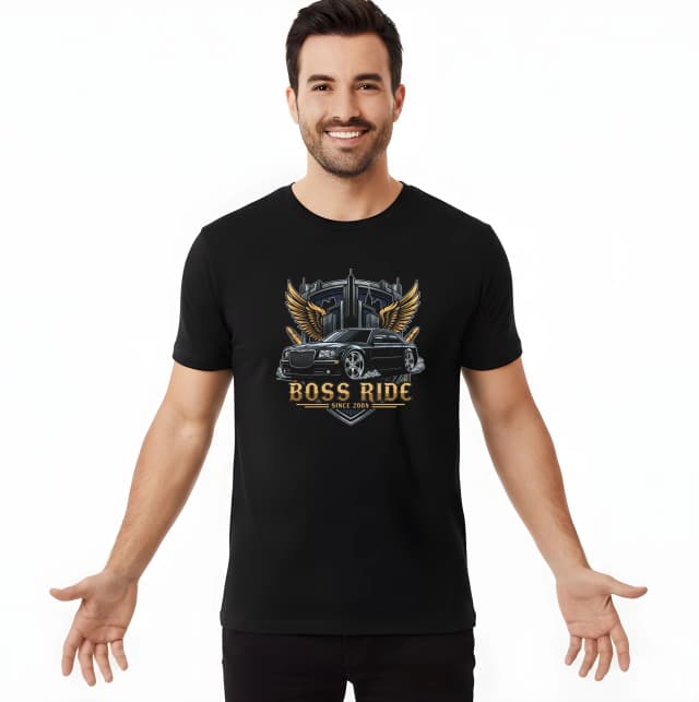 Pánske tričko Boss Ride Mestský Kráľ Cest S So Zlatými Krídlami A Eleganciou