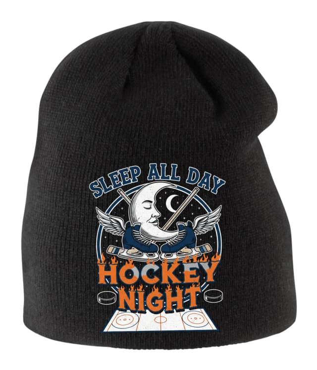 Detská zimná čiapka Spím Celý Deň Hockey Night Mesačné Korčule S Krídlami V Plameňoch