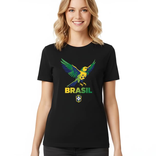 Dámske tričko Brasil Zelenožltý Kanár Futbalová Hrdosť A Letiaca Lopta
