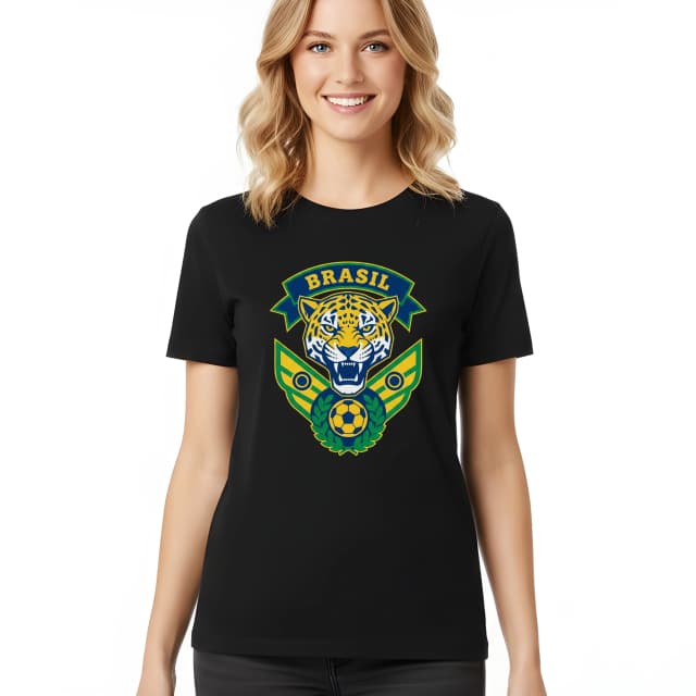 Dámske tričko Emblém Divokého Jaguára Brazil Sila Hrdosť A Futbalová Vášeň